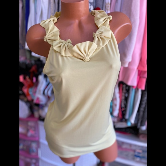 Vintage Tank Top The Limited Yellow Banana Ruffled Collar Comfy 80's Vibes M - Picture 3 of 8